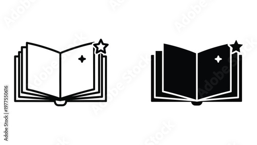 Contrast between an open book with white pages and a black page design