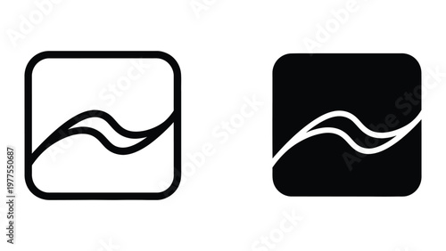 Contrasting graphical icons with wave-like paths in black and white backgrounds