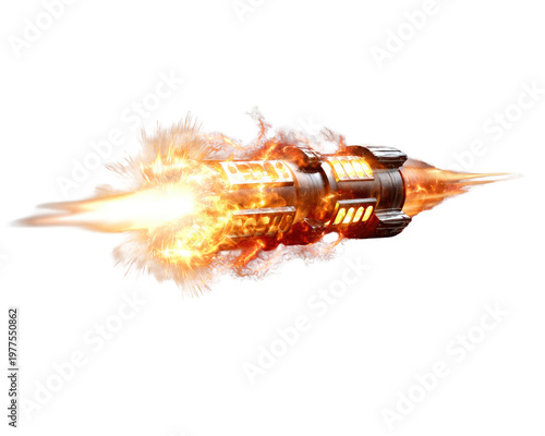 Fiery Propulsion: A futuristic rocket engine blazes with intense flames and billowing smoke, showcasing the raw power and technological advancement of modern propulsion systems.