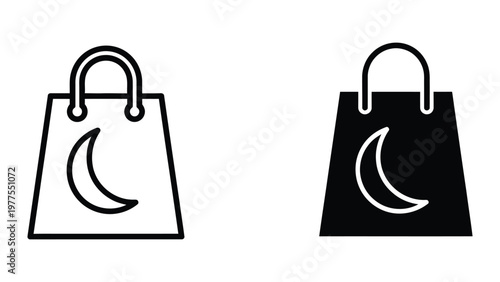 Contrast shopping bags with crescent moon symbols for nighttime shopping theme