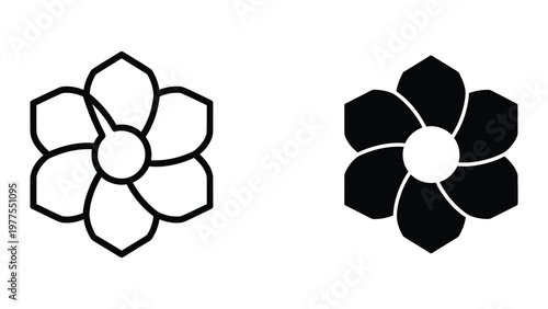 Contrasting stylized flower designs in black and white outlines