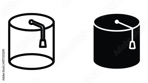 Comparison of transparent and opaque cylindrical containers with attached hanging fixtures.