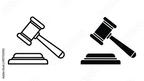 Two contrasting styles of judicial gavel icons on a plain background