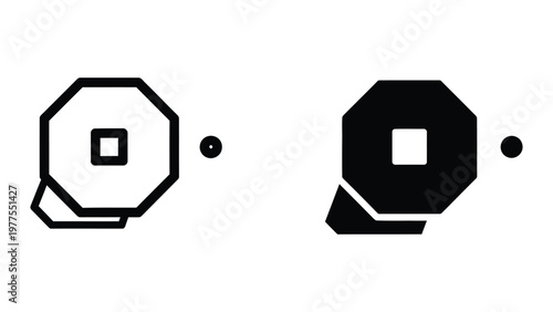 Contrasting octagonal shapes with varying fill and attached geometric extensions