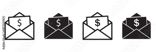 Money Envelope Icon Vector, Salary Payment and Cash Transfer Symbol, Financial Income Payroll and Banking
 Concept Isolated on Transparent Background