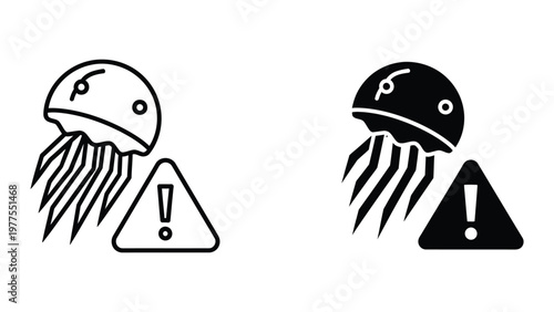 Contrasting jellyfish icons with warning signs for different visual styles