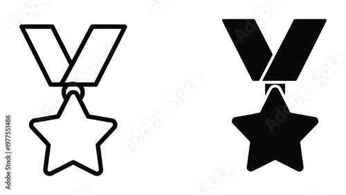 Comparison of outlined and filled victory medal designs with star attachments