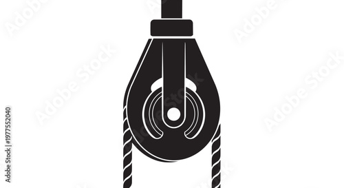 Black, industrial pulley wheel, mechanical icon, vector graphic