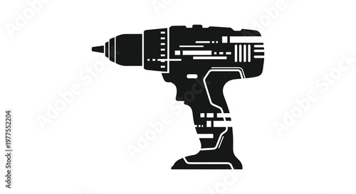 A black silhouette of a power drill representing construction and tools silhouette