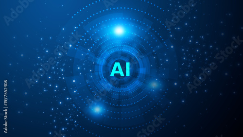 Artificial intelligence abstract background with glowing AI core and digital network connections