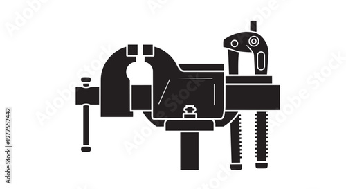 Black and white vector vise icon, industrial tool symbol, mechanical clamp illustration, engineering equipment sign