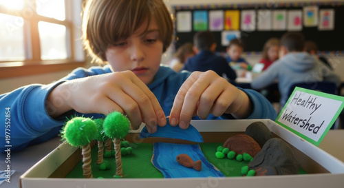 Hands-On Environmental Learning: Elementary Student Engaged in Watershed Model Project