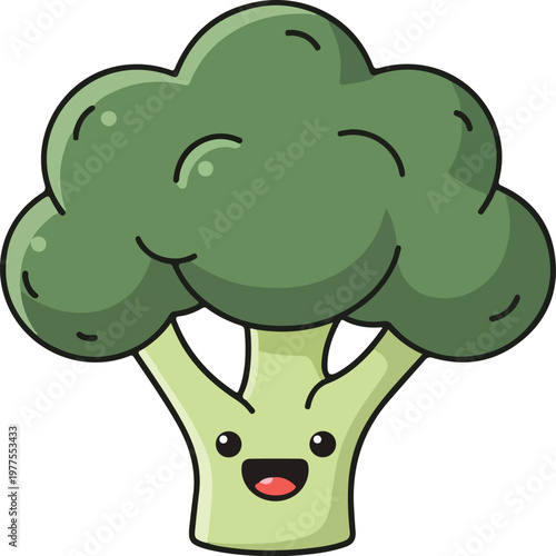 Cute Broccoli Cartoon Character. funny vegetable, kids illustration, healthy food mascot