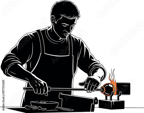 A skilled glassblower meticulously shapes molten glass with precision and artistry creating a beautiful and delicate object