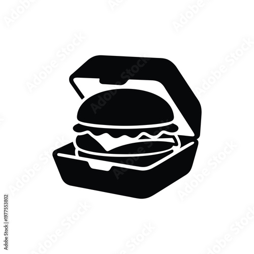 Black silhouette of a hamburger in a take-out box food