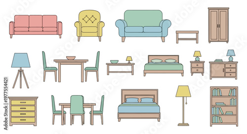 Colorful furniture for home interior design.