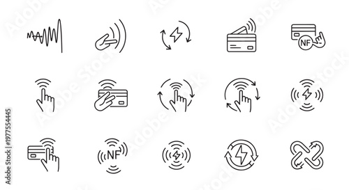Contactless Payment and NFC Technology Minimalist Line Icon Set