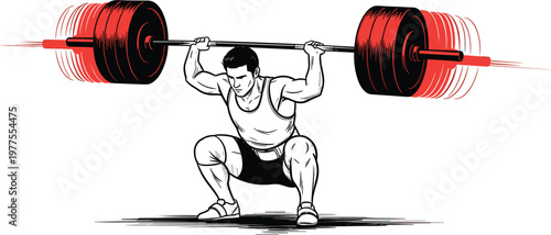 Weightlifter performing heavy barbell squat with intense effort representing strength training powerlifting determination and athletic performance illustration