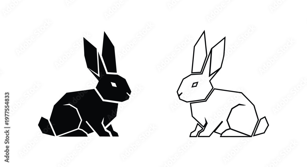 Obraz premium Black and White Rabbit Silhouette Vector Designs Vector