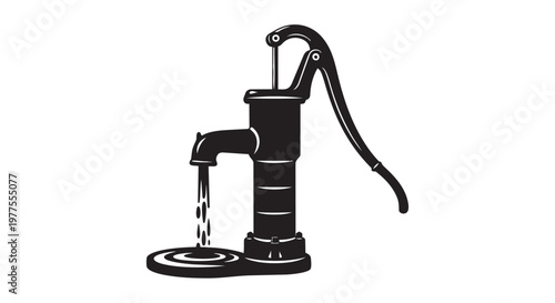 Vintage well pump, hand pump, water pump, black icon, simple illustration