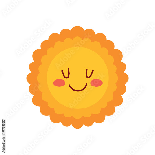Peaceful sun character with soft, puffy rays and closed eyes, representing sleep and sweet dreams. Ideal for nursery wallpaper, baby products, and Mental Health relaxation themes.