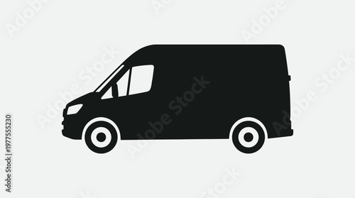 A minimalist black silhouette of a delivery van shown in side view.