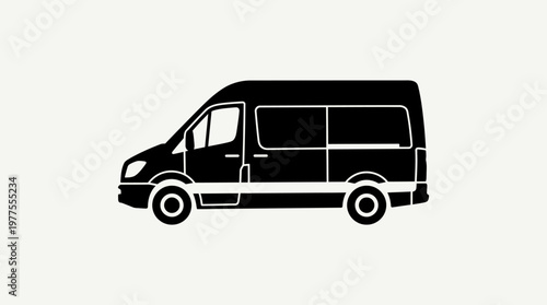 A minimalist black silhouette of a delivery van shown in side view.
