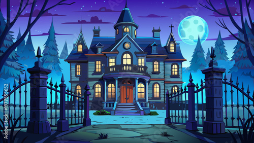 Haunted house, spooky mansion, creepy estate, gothic architecture