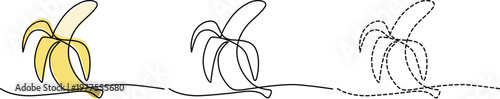 Evolution of a banana from realistic to abstract line drawing style Vector