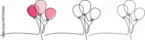 Three stages of balloon bundles tied together for flight preparation Vector