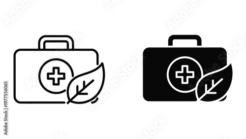 Contrast of traditional and modern medical or wellness briefcases with leaf icons