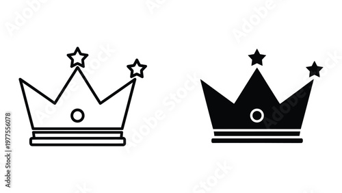 Contrast between traditional and modern royal crown designs in black and white