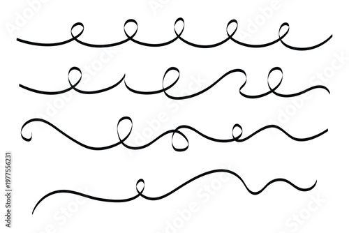 Collection of four black abstract wavy and curly line dividers