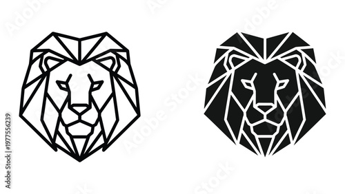 Geometric and shaded lion head illustrations in contrasting styles