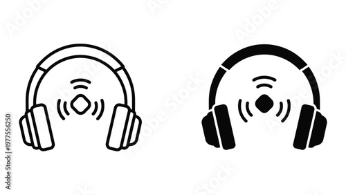 Comparison of wired and wireless headphone icons with signal indicators