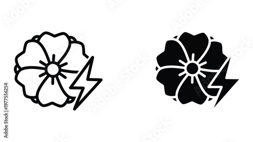 Contrasting floral symbols with lightning bolts in positive and negative space designs
