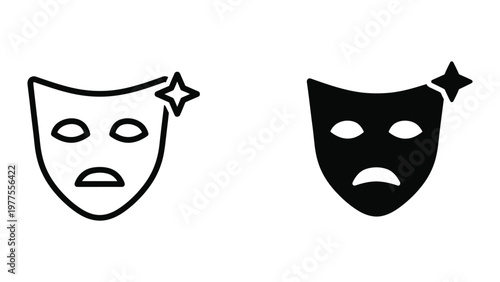 Contrasting theatrical masks expressing sadness with a star accent each side