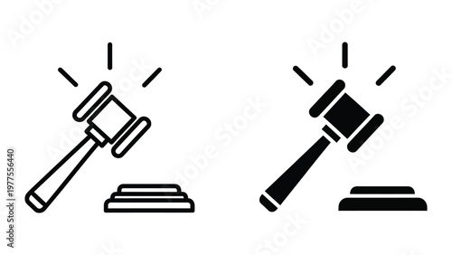 Contrasting styles of judicial gavel illustrations with light and dark themes