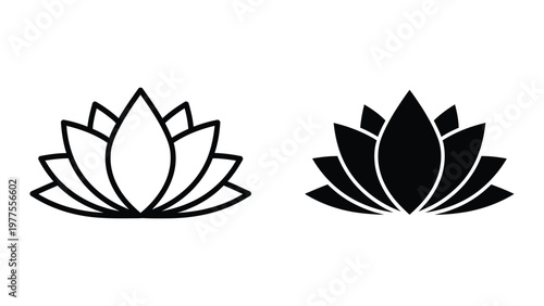 Contrast between a white outline lotus flower and a solid black lotus flower design