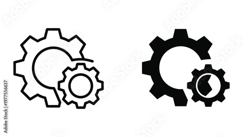 Contrasting gear icons displaying different fill styles for visual design