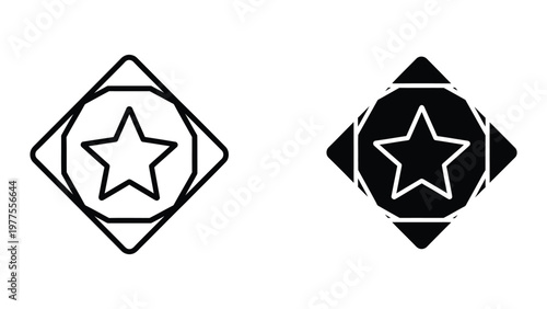 Contrasting designs of geometric shapes with central star elements in monochrome