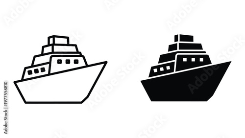 Comparison of a white and black cruise ship illustration side by side