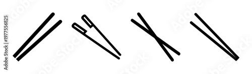 Minimalist chopsticks icon set, black line art of wooden eating sticks, traditional Asian cutlery vector collection for restaurant menus