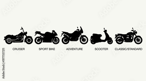 Motorcycles in Different Styles Silhouette.