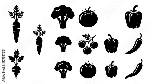 Vegetable icons in black silhouette.