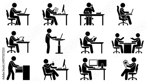 People Working at Office Desks Silhouettes.