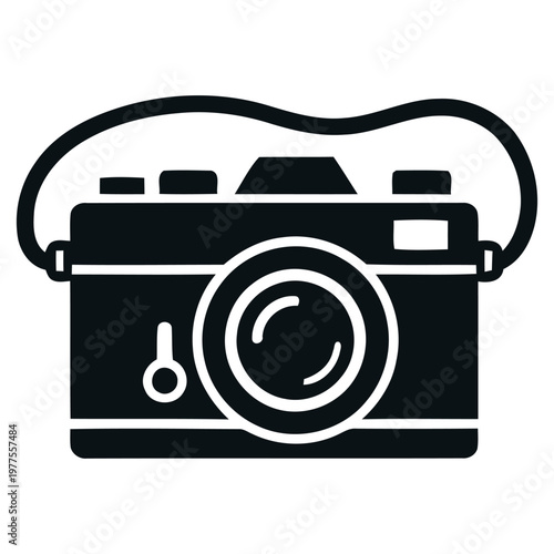 Vintage Camera Icon Black Silhouette Vector Illustration