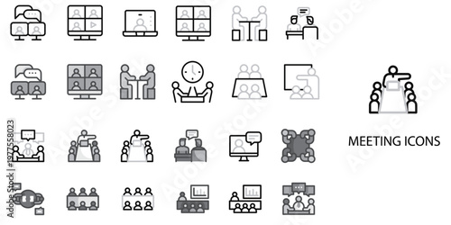 Meeting simple New concept 24 grew color icons set .Vector illustration.