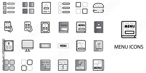 Menu simple New concept 24 grew color icons set .Vector illustration.