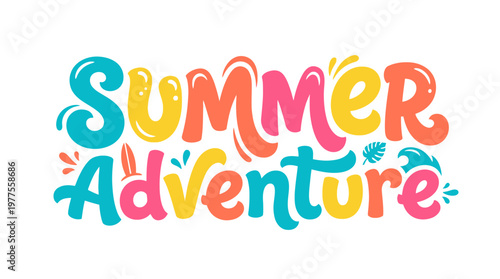 Colorful Summer Adventure Text Illustration.